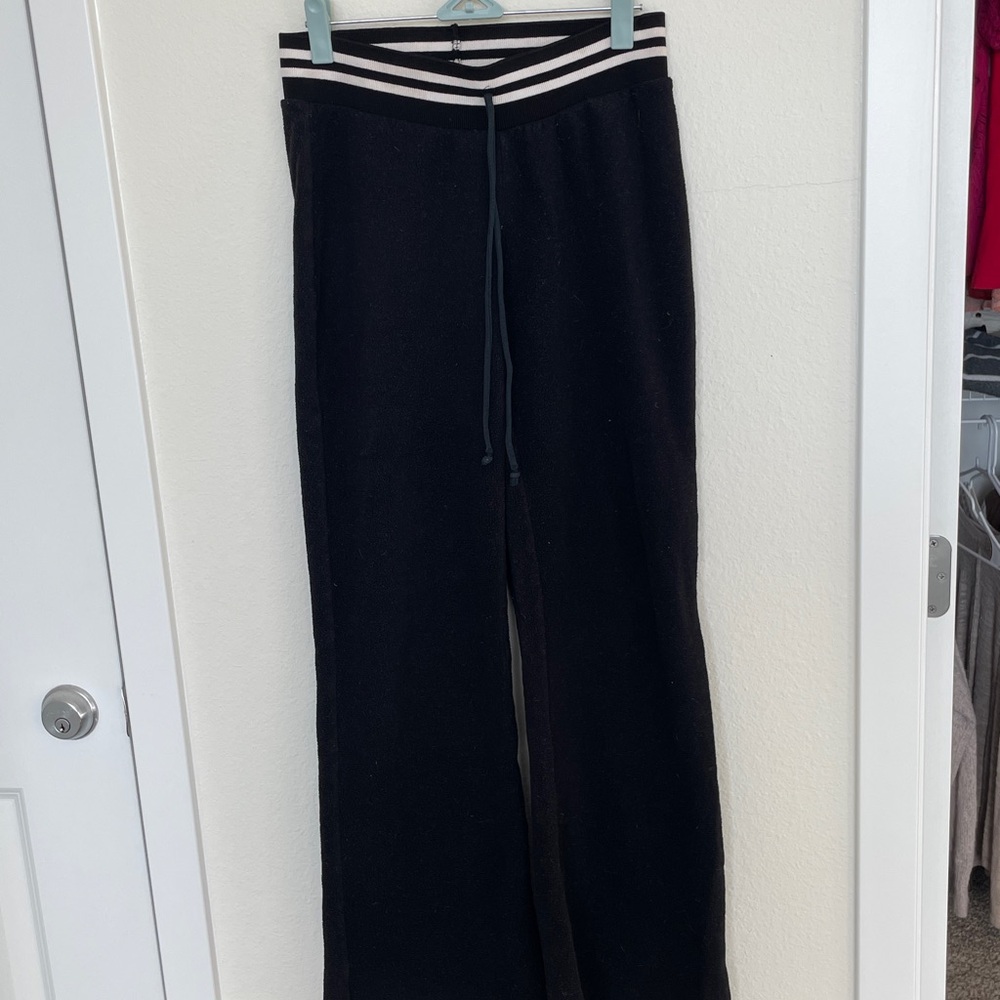 Chic wide legged Black terry cloth Pants with Striped Waistband by Voice